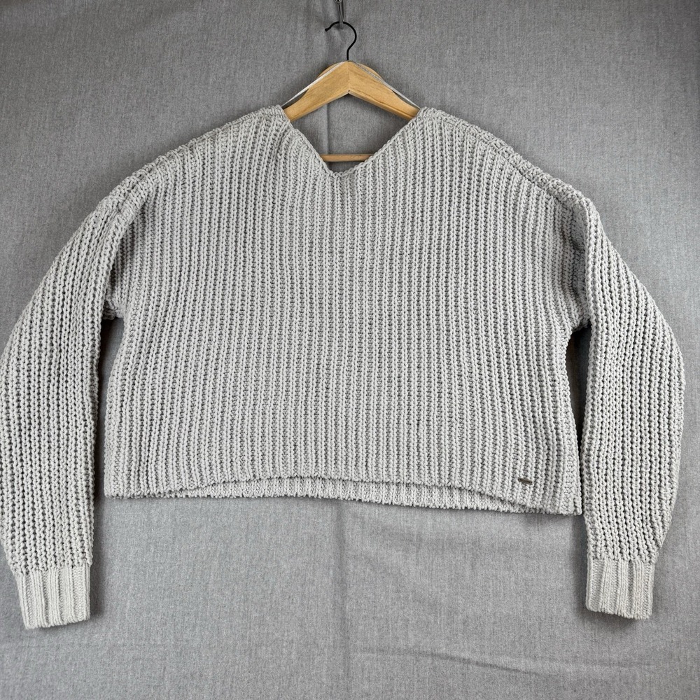 Hollister Womens Cable Knit Sweater M Cropped Long Sleeve Pullover Boho‎ Chunky